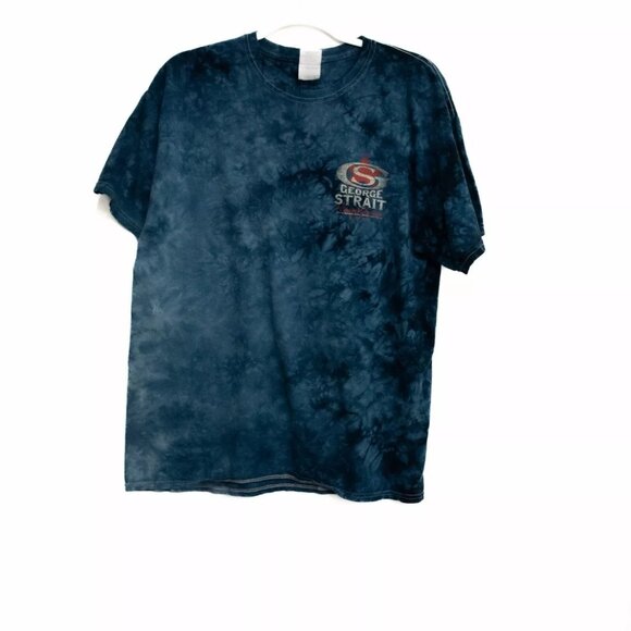 Gildan Mens Blue Tie Dye T Shirt Graphic George Strait Pullover Short Sleeve L - Picture 1 of 7